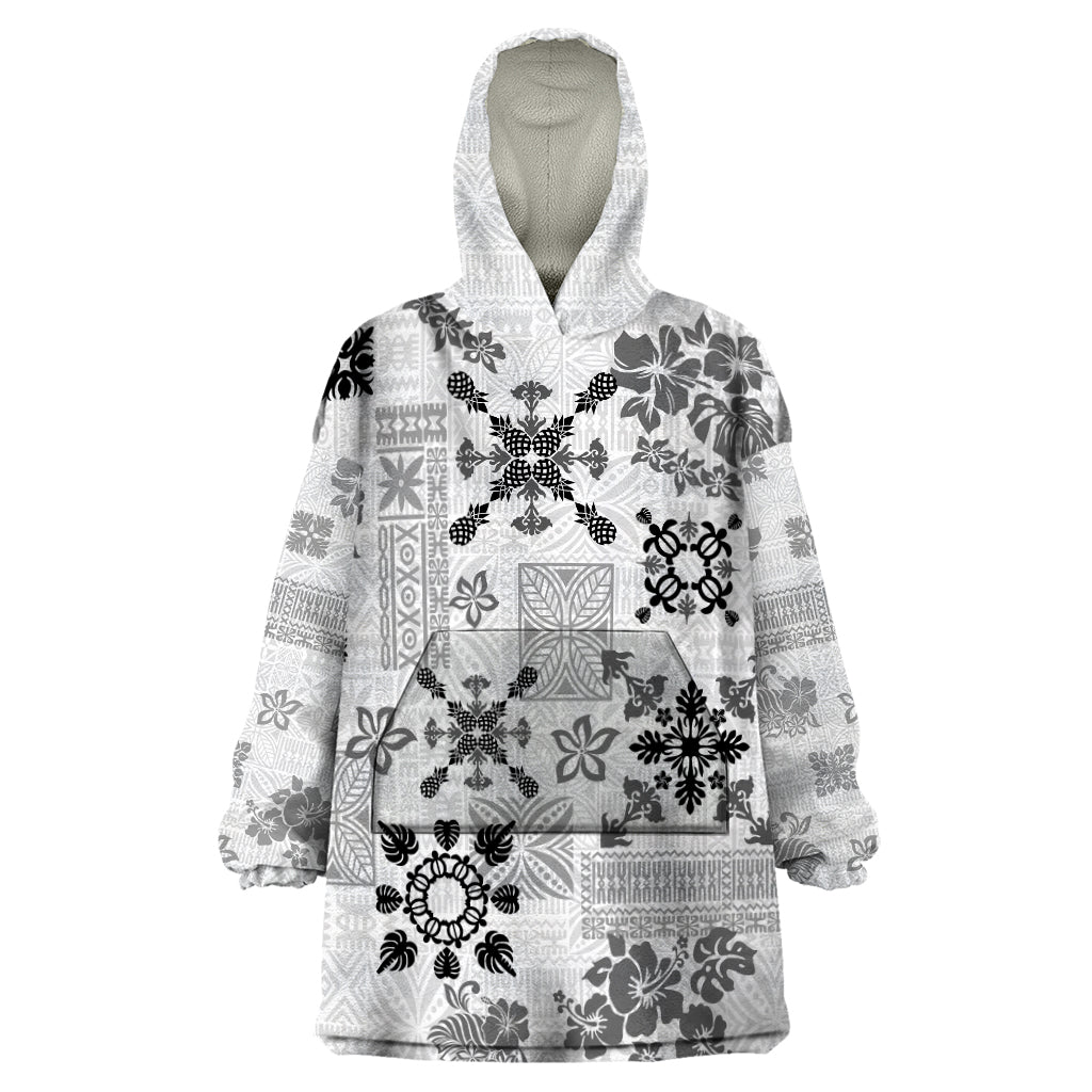 Hawaii Tapa Tribal Wearable Blanket Hoodie With Hawaiian Quilt Pattern Black LT9 One Size Black - Polynesian Pride