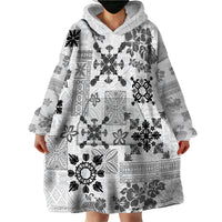 Hawaii Tapa Tribal Wearable Blanket Hoodie With Hawaiian Quilt Pattern Black LT9 - Polynesian Pride