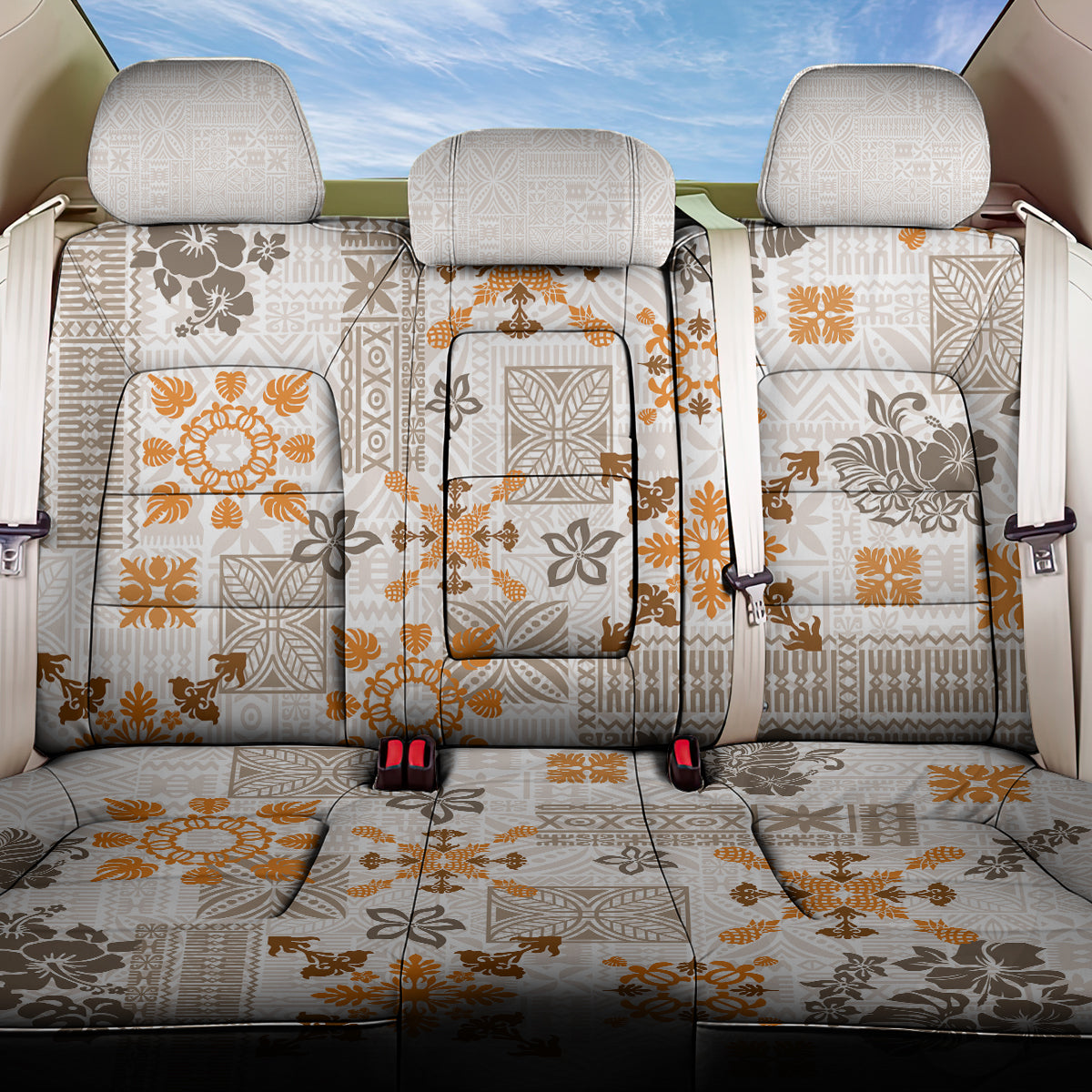 Hawaii Tapa Tribal Back Car Seat Cover With Hawaiian Quilt Pattern Gold