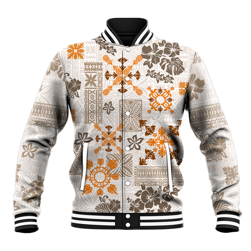 Hawaii Tapa Tribal Baseball Jacket With Hawaiian Quilt Pattern Gold LT9 Unisex Gold - Polynesian Pride