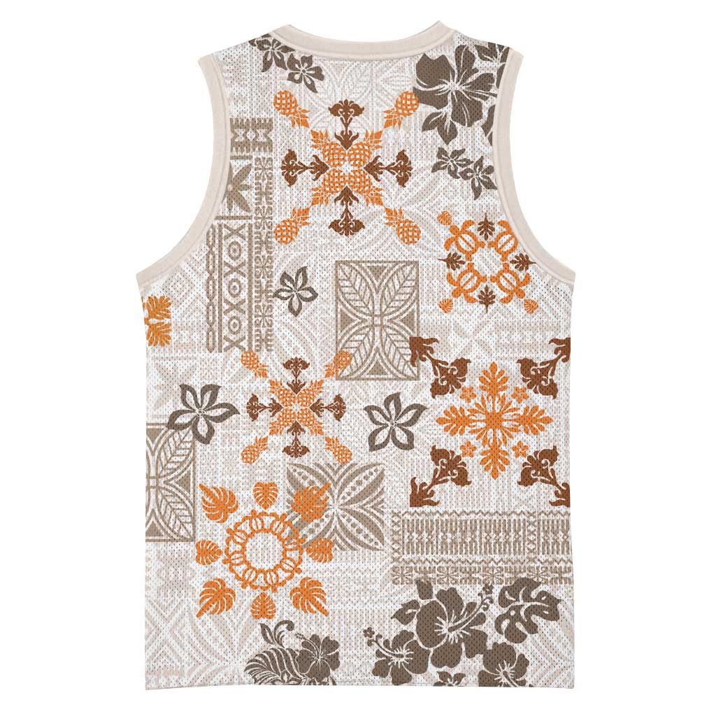 Hawaii Tapa Tribal Basketball Jersey With Hawaiian Quilt Pattern Gold LT9 - Polynesian Pride