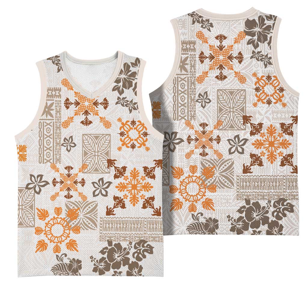 Hawaii Tapa Tribal Basketball Jersey With Hawaiian Quilt Pattern Gold LT9 - Polynesian Pride