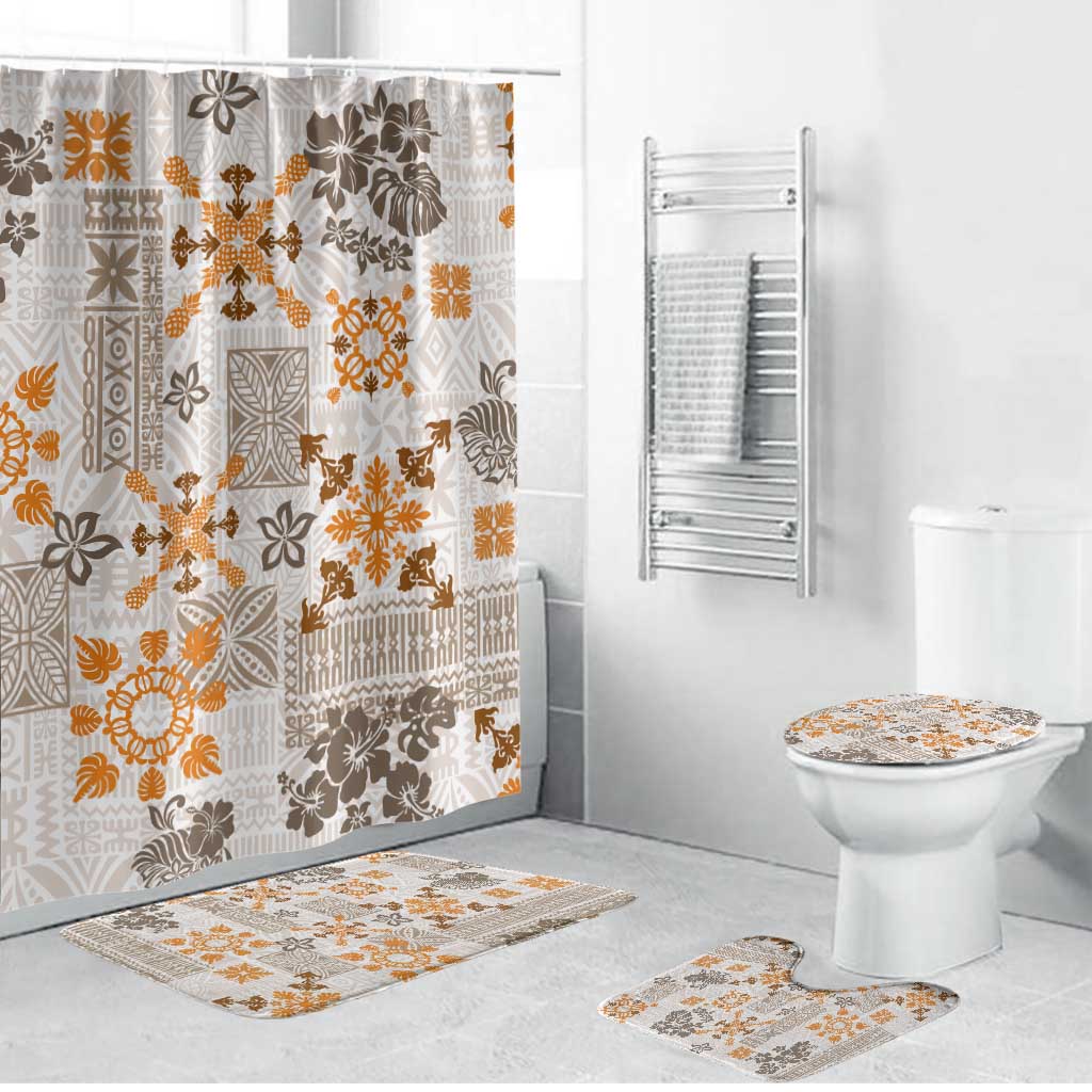 Hawaii Tapa Tribal Bathroom Set With Hawaiian Quilt Pattern Gold - Polynesian Pride