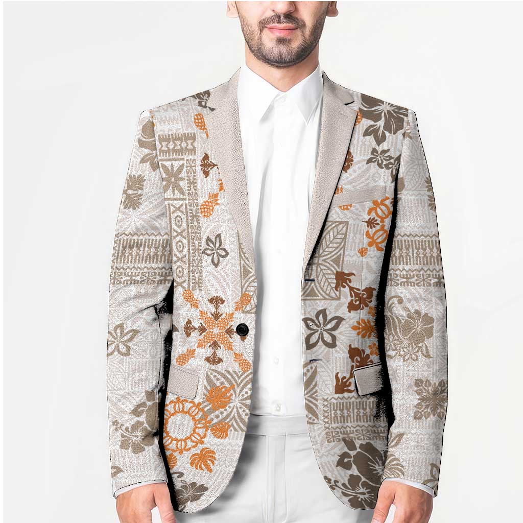 Hawaii Tapa Tribal Blazer With Hawaiian Quilt Pattern Gold - Polynesian Pride