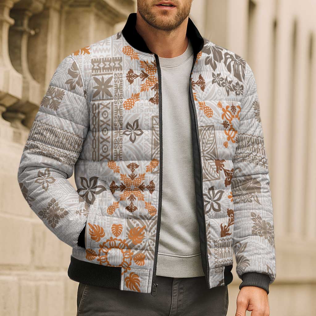 Hawaii Tapa Tribal Bomber Puffer Jacket With Hawaiian Quilt Pattern Gold - Polynesian Pride