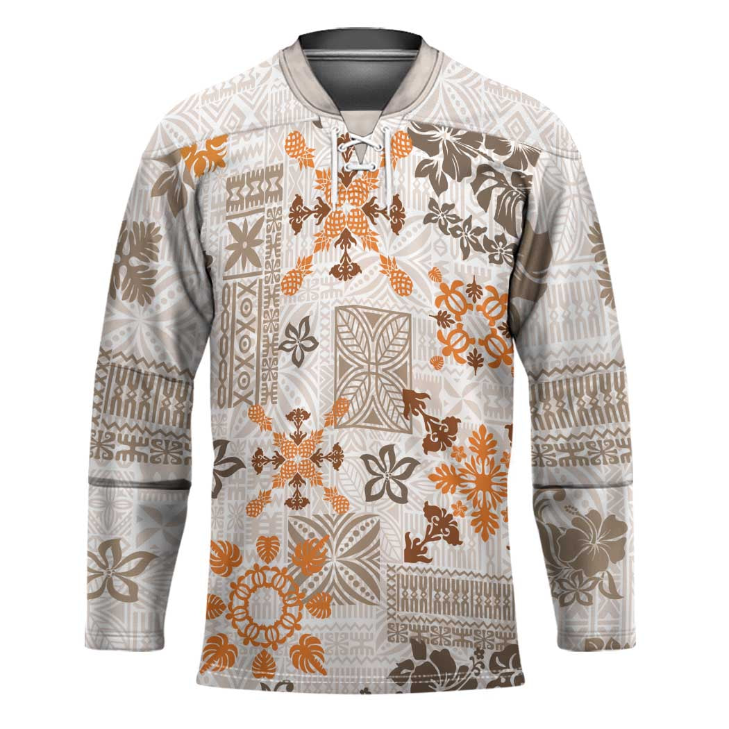 Hawaii Tapa Tribal Hockey Jersey With Hawaiian Quilt Pattern Gold LT9 Unisex Gold - Polynesian Pride