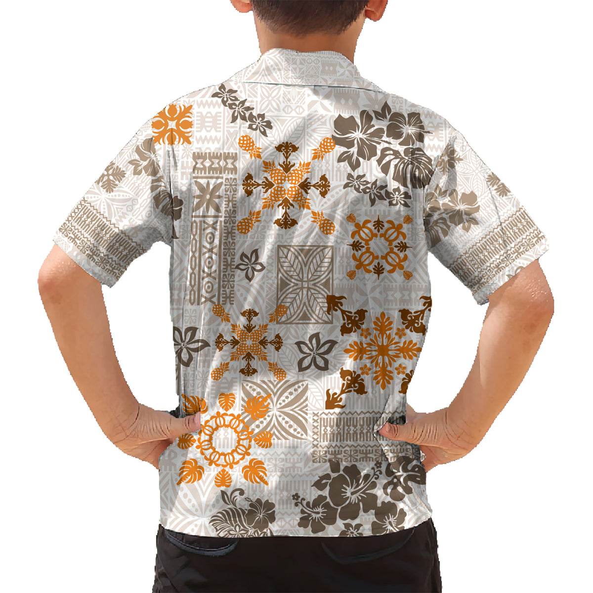 Hawaii Tapa Tribal Kid Hawaiian Shirt With Hawaiian Quilt Pattern Gold LT9 - Polynesian Pride