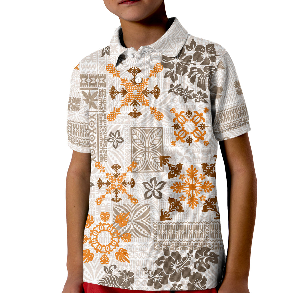 Hawaii Tapa Tribal Kid Polo Shirt With Hawaiian Quilt Pattern Gold LT9 Kid Gold - Polynesian Pride