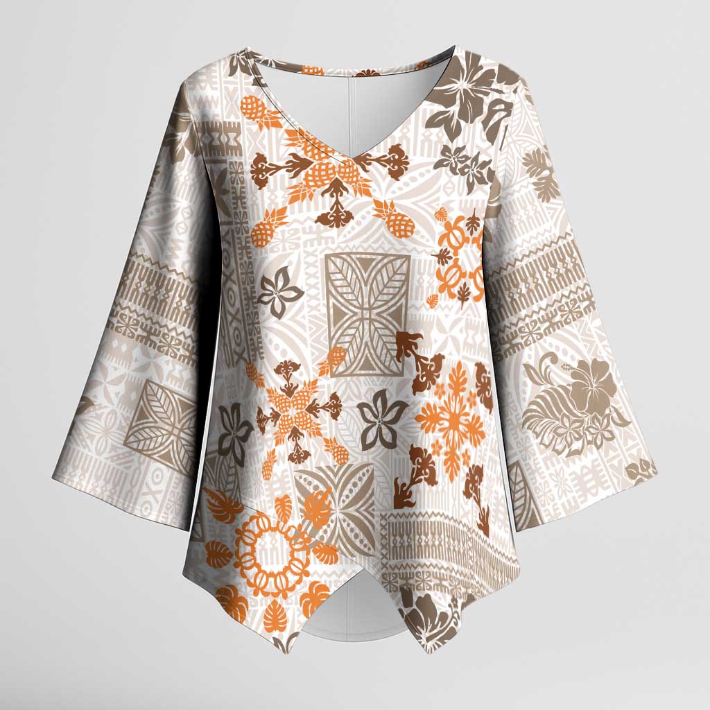 Hawaii Tapa Tribal Kimono Sleeve Blouse With Hawaiian Quilt Pattern Gold LT9 Female Gold - Polynesian Pride