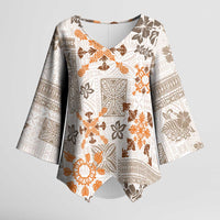 Hawaii Tapa Tribal Kimono Sleeve Blouse With Hawaiian Quilt Pattern Gold LT9 Female Gold - Polynesian Pride