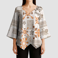 Hawaii Tapa Tribal Kimono Sleeve Blouse With Hawaiian Quilt Pattern Gold LT9 - Polynesian Pride