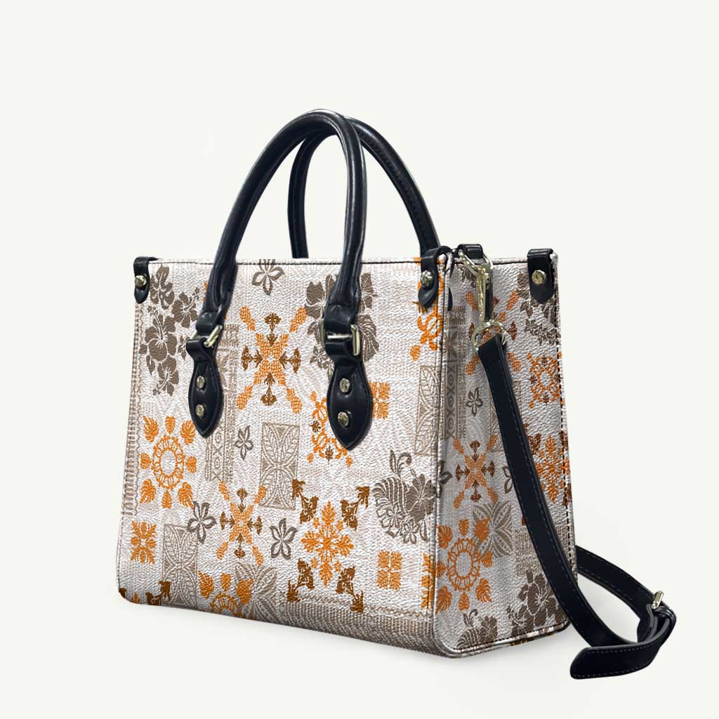 Hawaii Tapa Tribal Leather Bag With Hawaiian Quilt Pattern Gold - Polynesian Pride