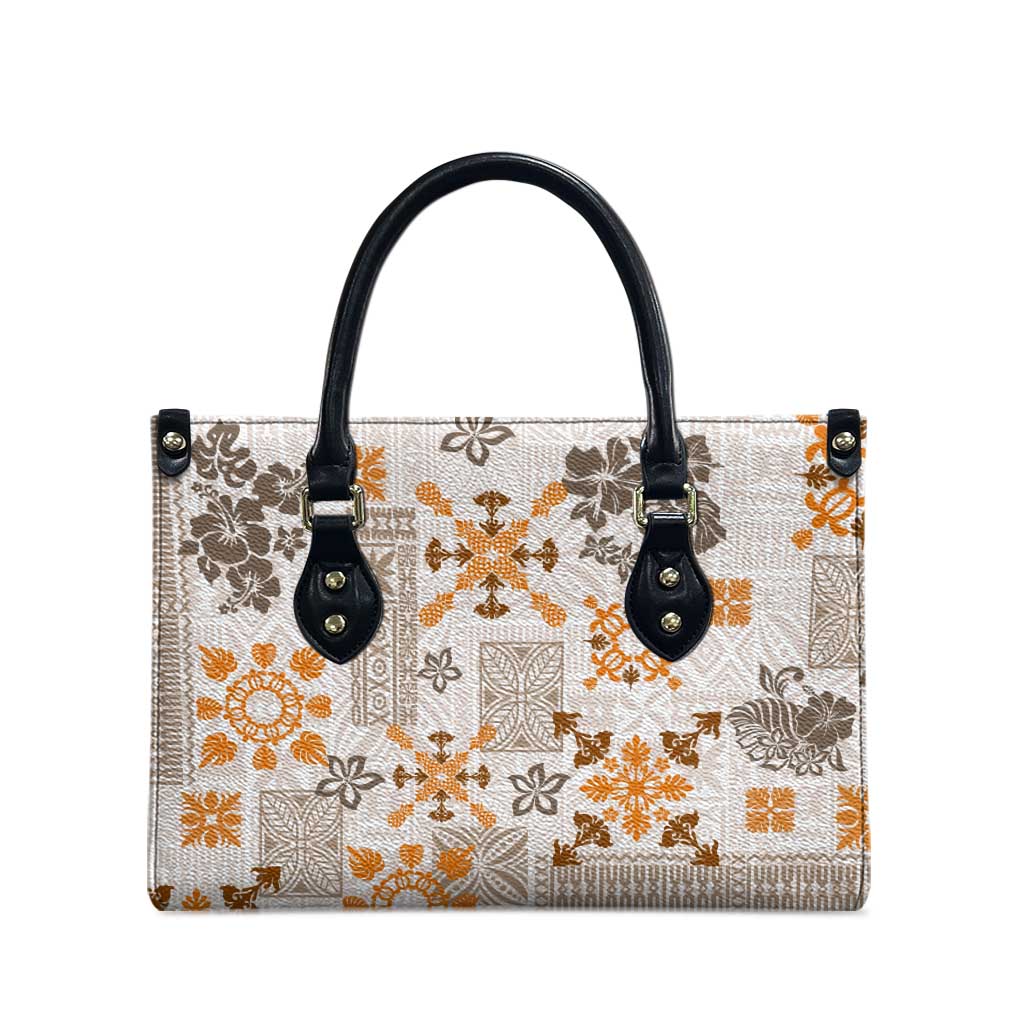 Hawaii Tapa Tribal Leather Bag With Hawaiian Quilt Pattern Gold - Polynesian Pride