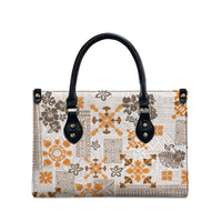 Hawaii Tapa Tribal Leather Bag With Hawaiian Quilt Pattern Gold - Polynesian Pride