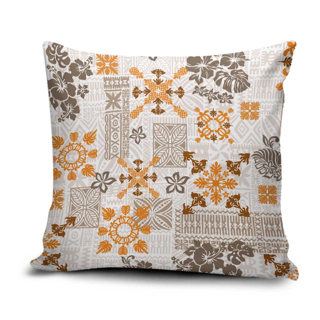 Hawaii Tapa Tribal Pillow Cover With Hawaiian Quilt Pattern Gold - Polynesian Pride