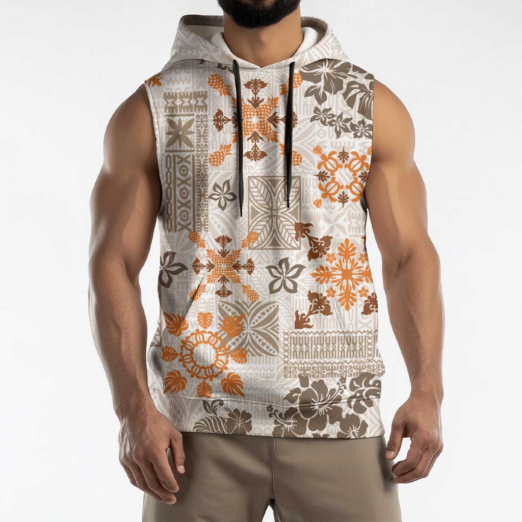 Hawaii Tapa Tribal Sleeveless Hoodie With Hawaiian Quilt Pattern Gold LT9 - Polynesian Pride