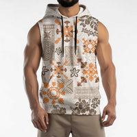 Hawaii Tapa Tribal Sleeveless Hoodie With Hawaiian Quilt Pattern Gold LT9 - Polynesian Pride