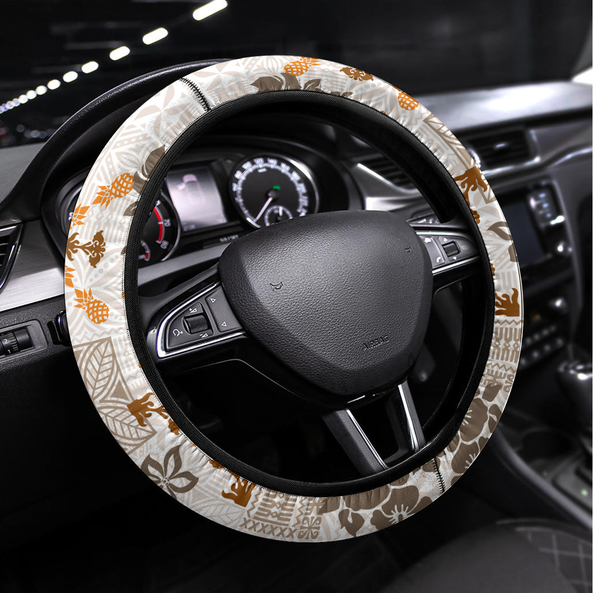 Hawaii Tapa Tribal Steering Wheel Cover With Hawaiian Quilt Pattern Gold