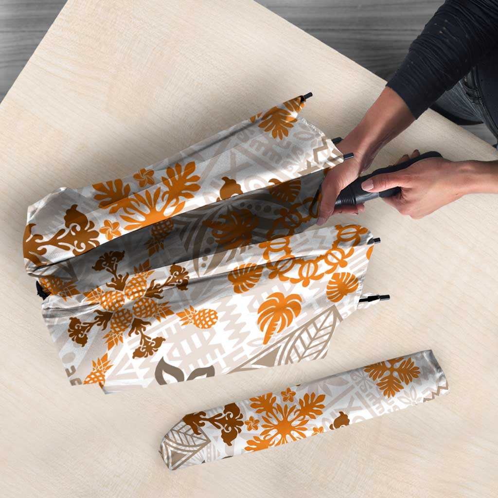 Hawaii Tapa Tribal Umbrella With Hawaiian Quilt Pattern Gold - Polynesian Pride