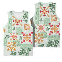 Hawaii Tapa Tribal Basketball Jersey With Hawaiian Quilt Pattern Green LT9 - Polynesian Pride