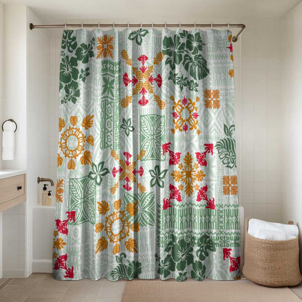 Hawaii Tapa Tribal Bathroom Set With Hawaiian Quilt Pattern Green - Polynesian Pride
