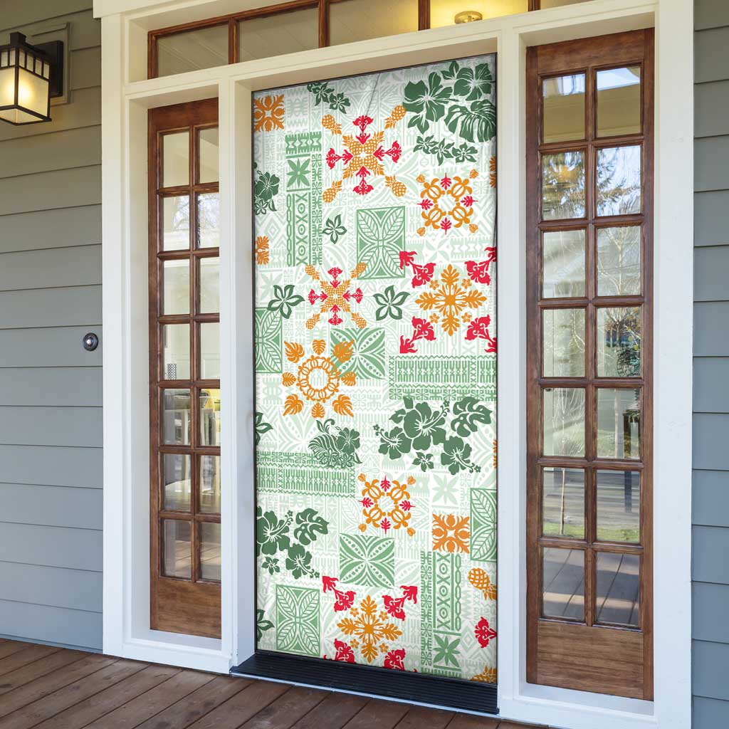 Hawaii Tapa Tribal Door Cover With Hawaiian Quilt Pattern Green - Polynesian Pride