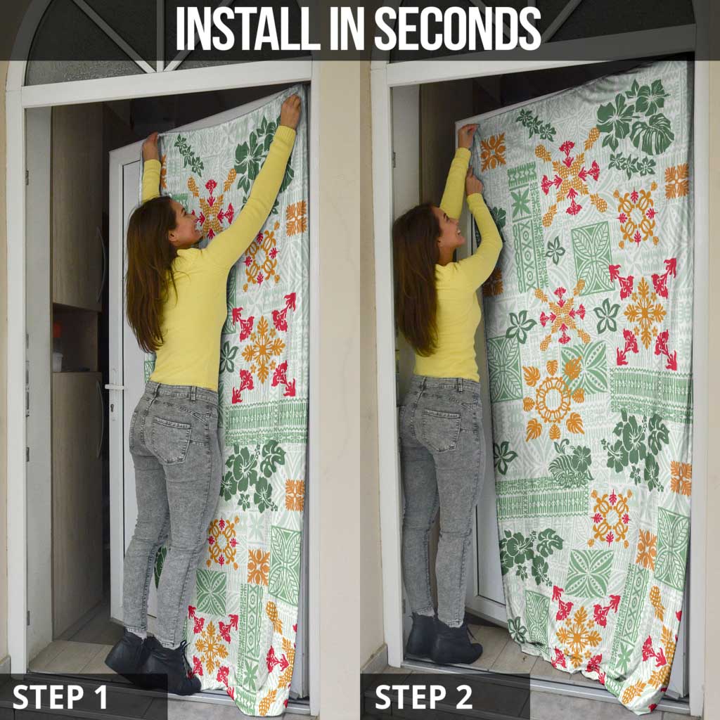 Hawaii Tapa Tribal Door Cover With Hawaiian Quilt Pattern Green - Polynesian Pride