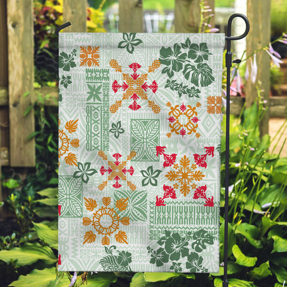 Hawaii Tapa Tribal Garden Flag With Hawaiian Quilt Pattern Green LT9 Garden Flag Green - Polynesian Pride