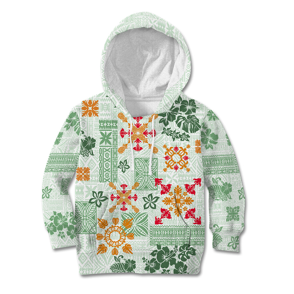 Hawaii Tapa Tribal Kid Hoodie With Hawaiian Quilt Pattern Green LT9 Green - Polynesian Pride