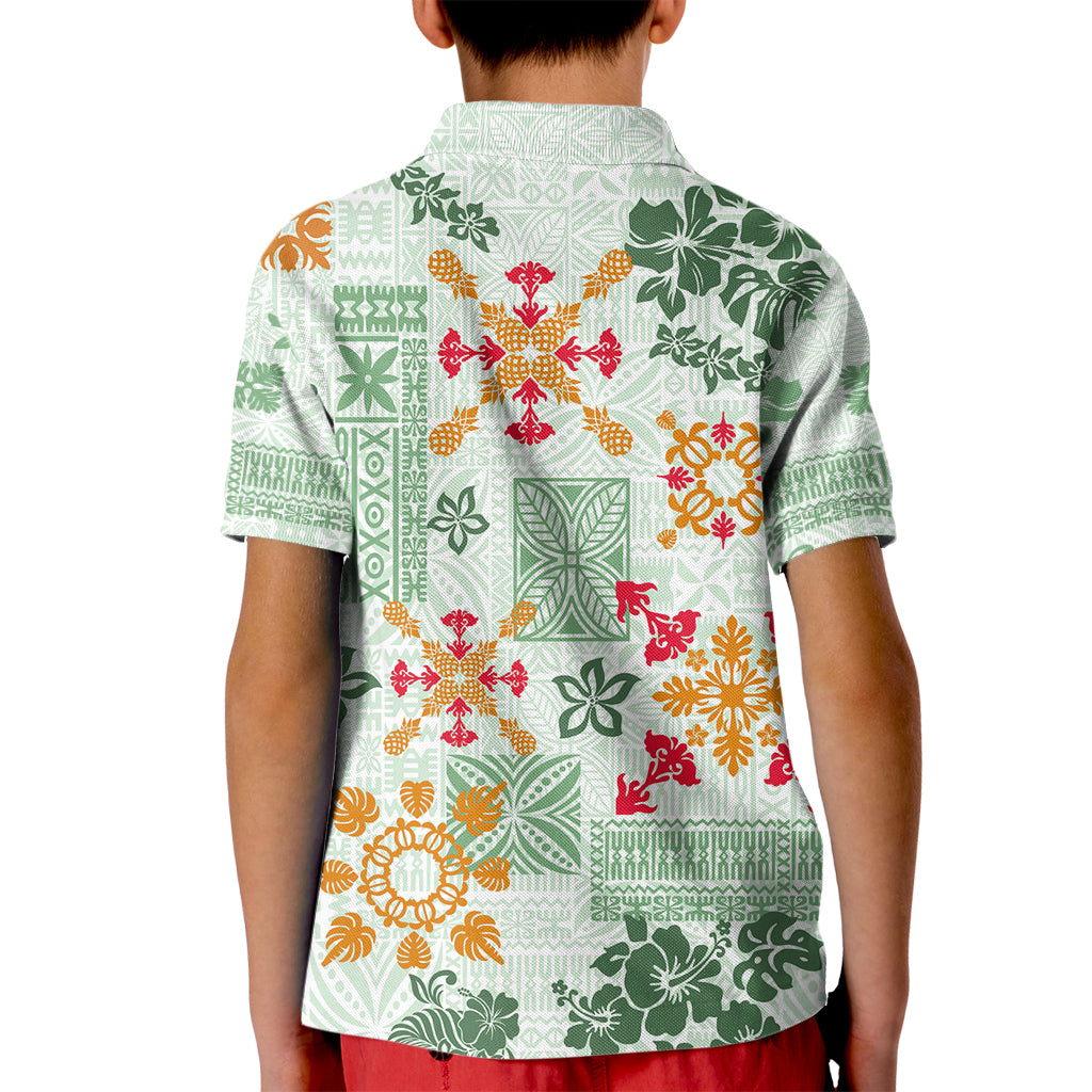 Hawaii Tapa Tribal Kid Polo Shirt With Hawaiian Quilt Pattern Green LT9 - Polynesian Pride