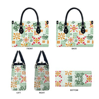 Hawaii Tapa Tribal Leather Bag With Hawaiian Quilt Pattern Green - Polynesian Pride