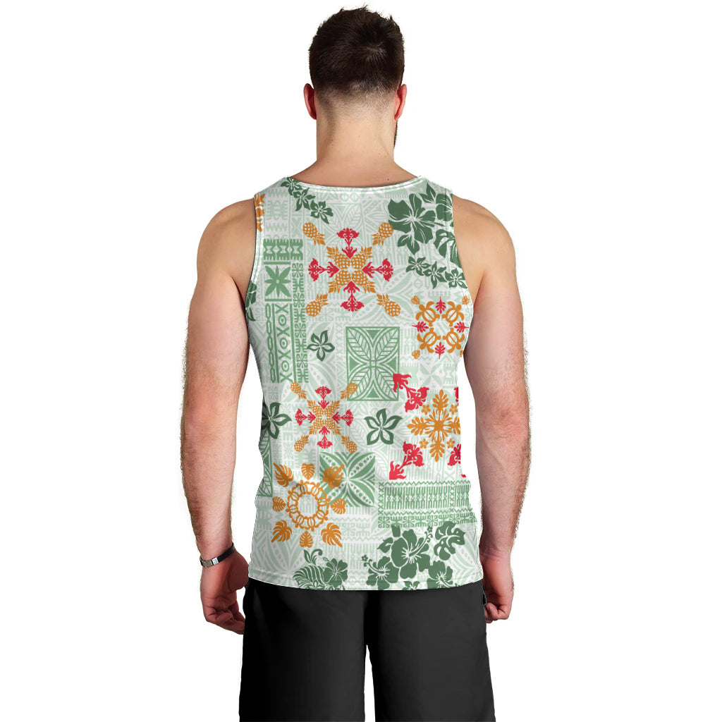 Hawaii Tapa Tribal Men Tank Top With Hawaiian Quilt Pattern Green LT9 - Polynesian Pride