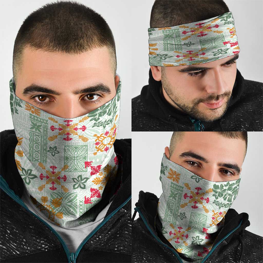 Hawaii Tapa Tribal Neck Gaiter With Hawaiian Quilt Pattern Green - Polynesian Pride