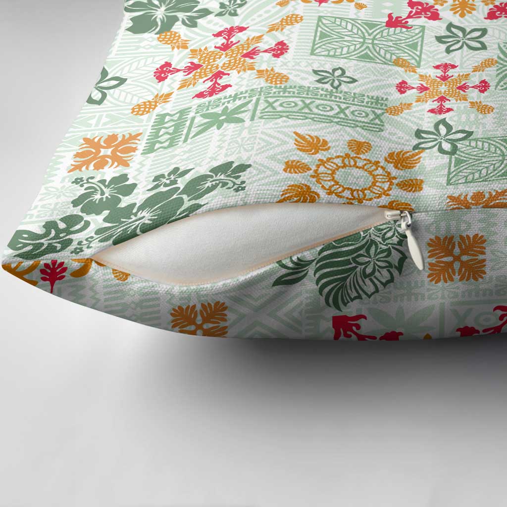 Hawaii Tapa Tribal Pillow Cover With Hawaiian Quilt Pattern Green - Polynesian Pride