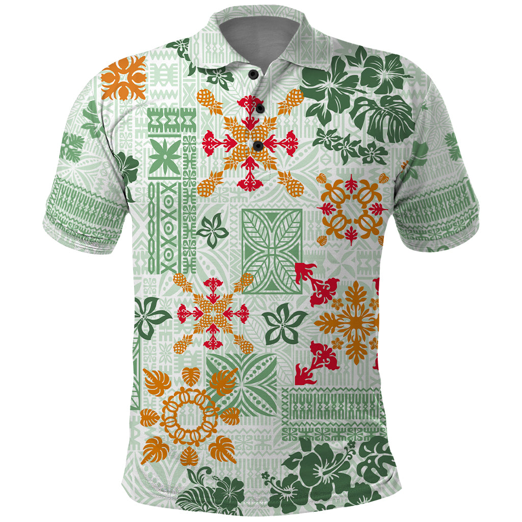 Hawaii Tapa Tribal Polo Shirt With Hawaiian Quilt Pattern Green LT9 Green - Polynesian Pride