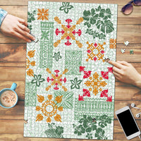 Hawaii Tapa Tribal Puzzle With Hawaiian Quilt Pattern Green - Polynesian Pride