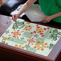 Hawaii Tapa Tribal Puzzle With Hawaiian Quilt Pattern Green - Polynesian Pride