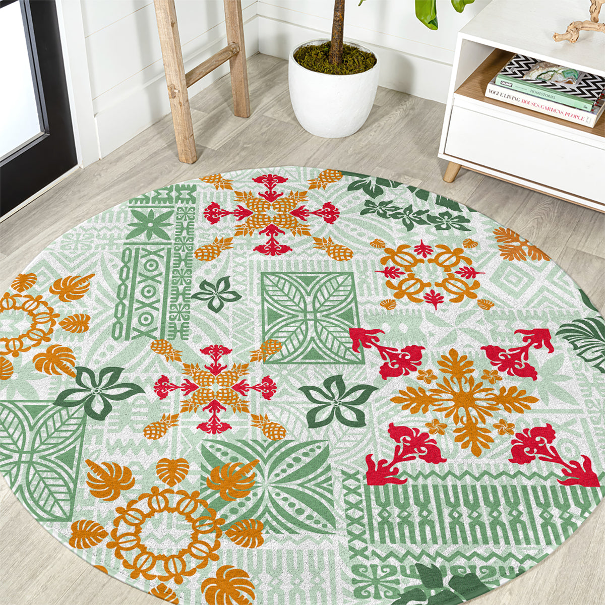 Hawaii Tapa Tribal Round Carpet With Hawaiian Quilt Pattern Green LT9 Green - Polynesian Pride