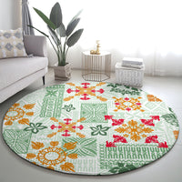 Hawaii Tapa Tribal Round Carpet With Hawaiian Quilt Pattern Green LT9 - Polynesian Pride