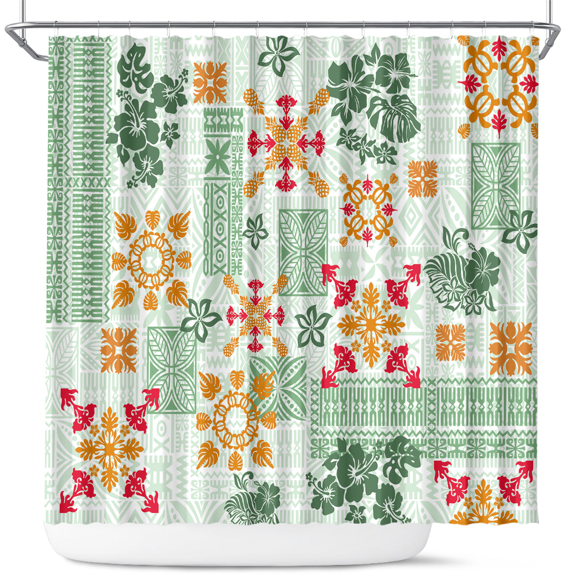 Hawaii Tapa Tribal Shower Curtain With Hawaiian Quilt Pattern Green LT9 Green - Polynesian Pride