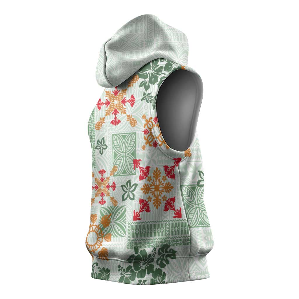 Hawaii Tapa Tribal Sleeveless Hoodie With Hawaiian Quilt Pattern Green - Polynesian Pride
