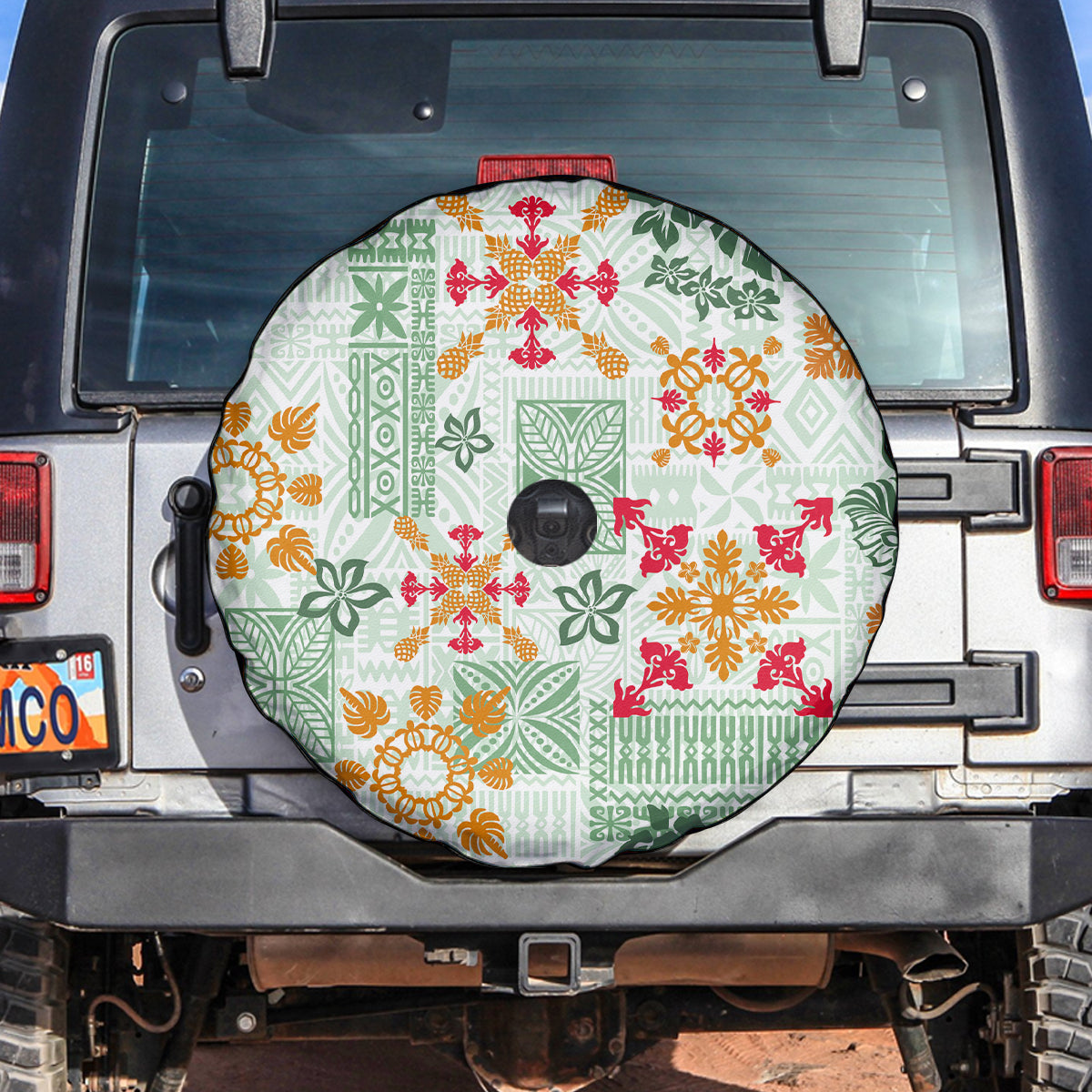 Hawaii Tapa Tribal Spare Tire Cover With Hawaiian Quilt Pattern Green LT9 - Polynesian Pride