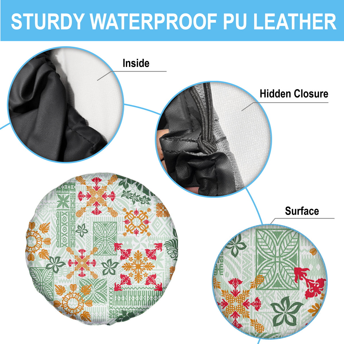 Hawaii Tapa Tribal Spare Tire Cover With Hawaiian Quilt Pattern Green LT9 - Polynesian Pride