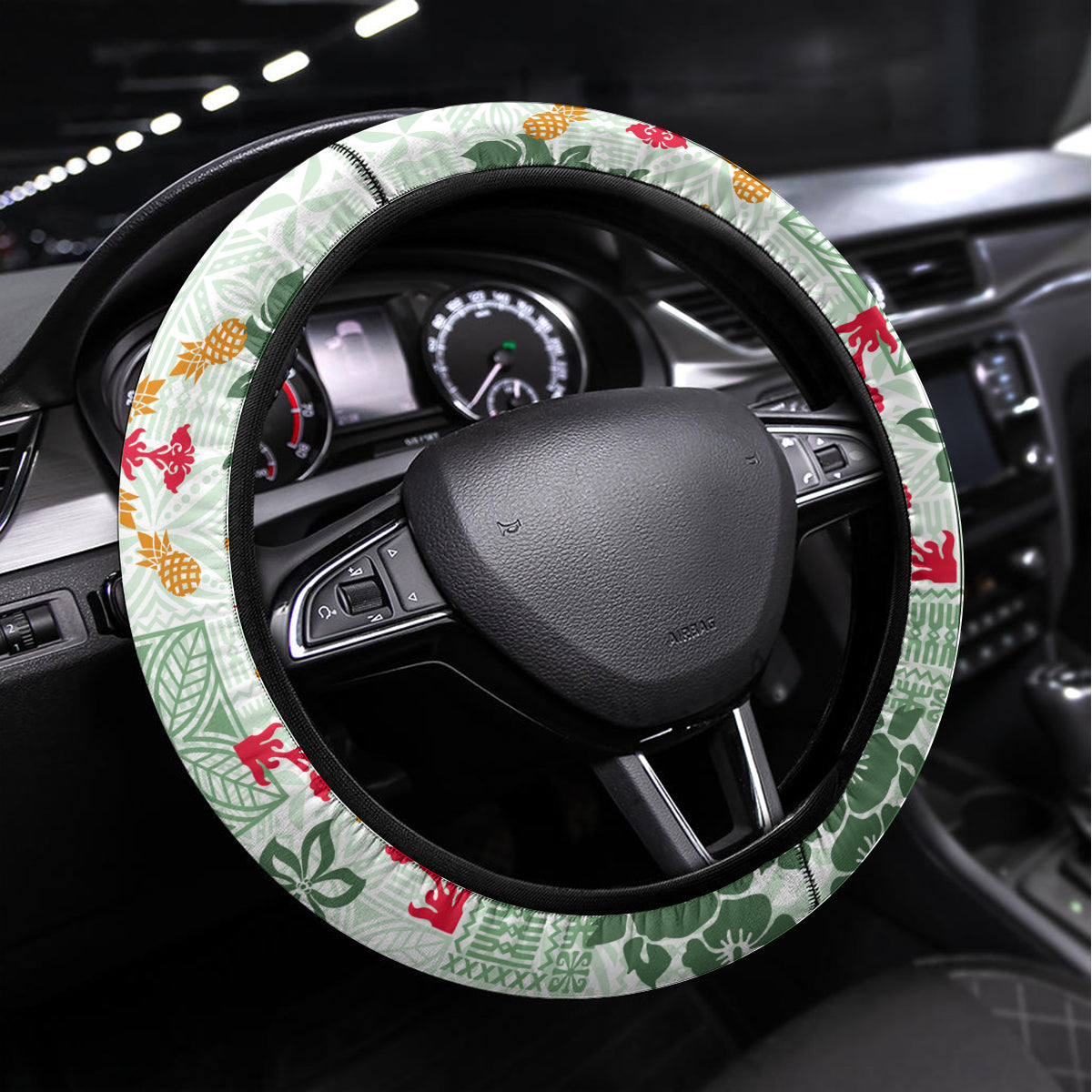 Hawaii Tapa Tribal Steering Wheel Cover With Hawaiian Quilt Pattern Green