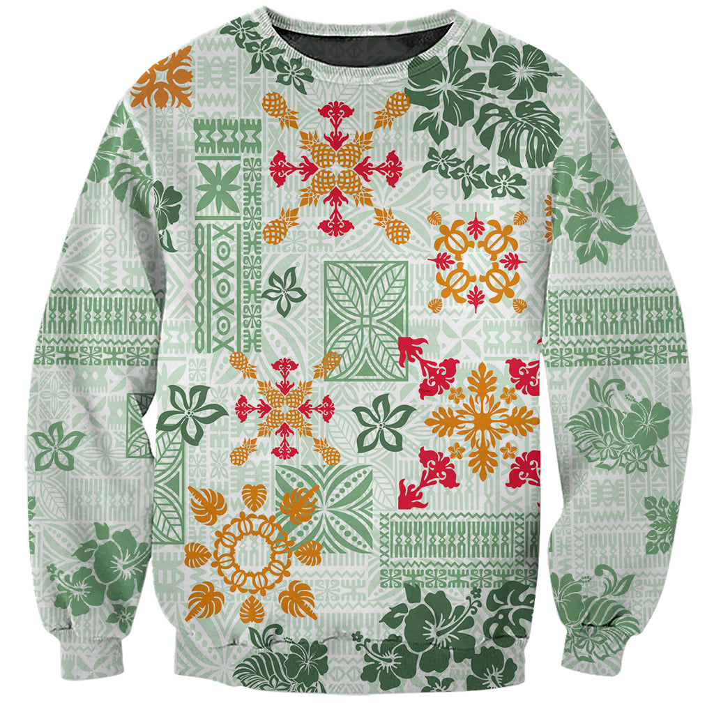 Hawaii Tapa Tribal Sweatshirt With Hawaiian Quilt Pattern Green LT9 Unisex Green - Polynesian Pride