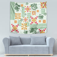 Hawaii Tapa Tribal Tapestry With Hawaiian Quilt Pattern Green LT9 - Polynesian Pride