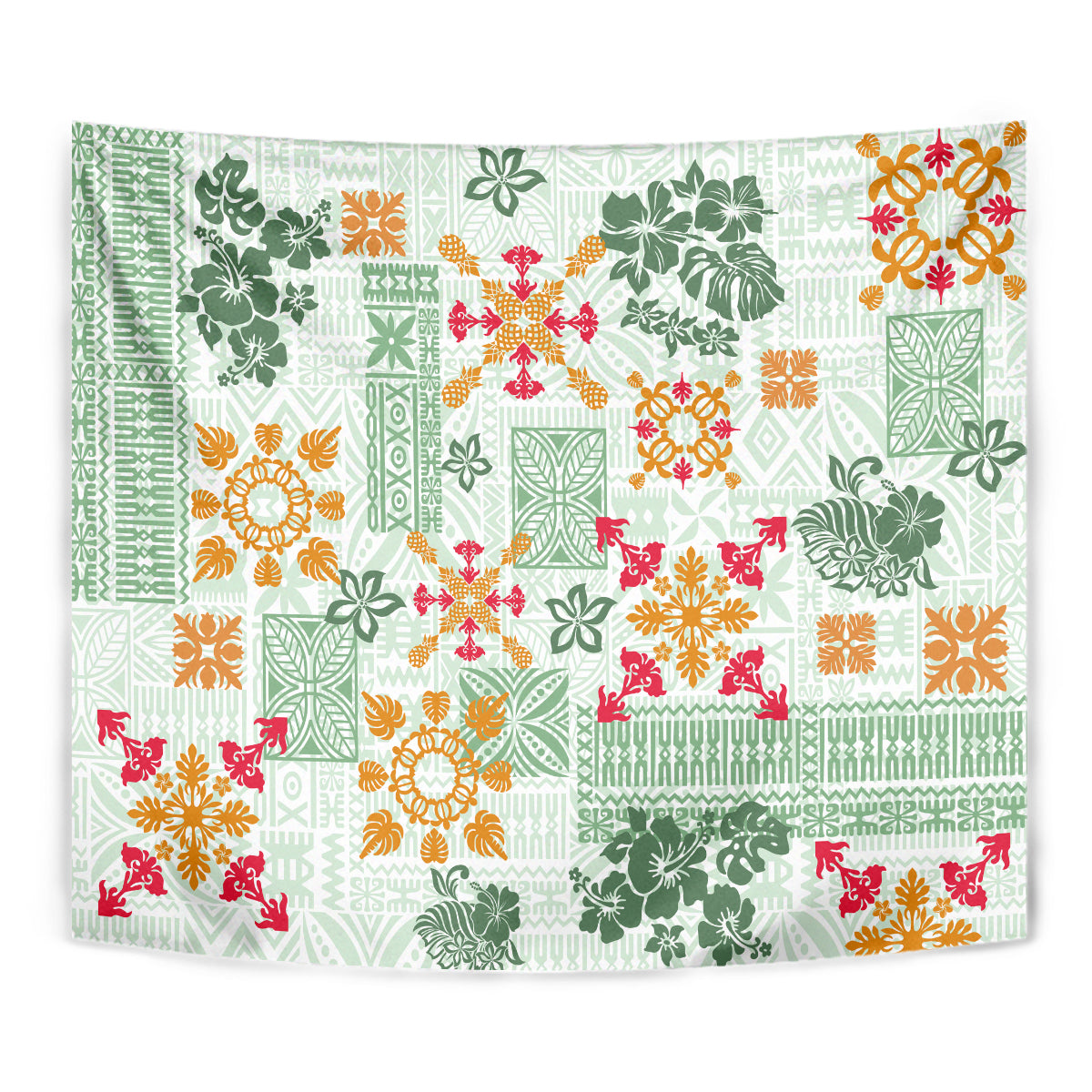 Hawaii Tapa Tribal Tapestry With Hawaiian Quilt Pattern Green LT9 - Polynesian Pride