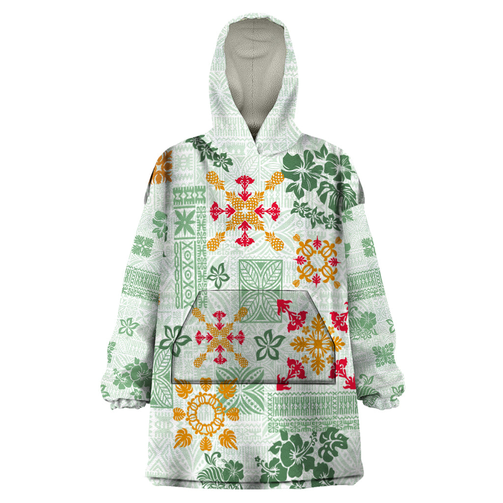 Hawaii Tapa Tribal Wearable Blanket Hoodie With Hawaiian Quilt Pattern Green LT9 One Size Green - Polynesian Pride