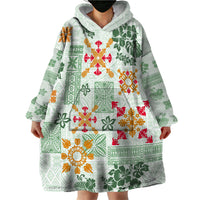 Hawaii Tapa Tribal Wearable Blanket Hoodie With Hawaiian Quilt Pattern Green LT9 - Polynesian Pride