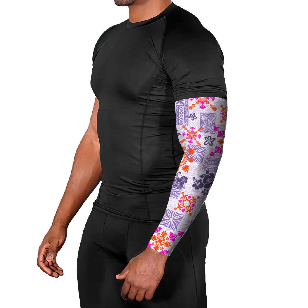 Hawaii Tapa Tribal Arm Sleeves With Hawaiian Quilt Pattern Violet - Polynesian Pride